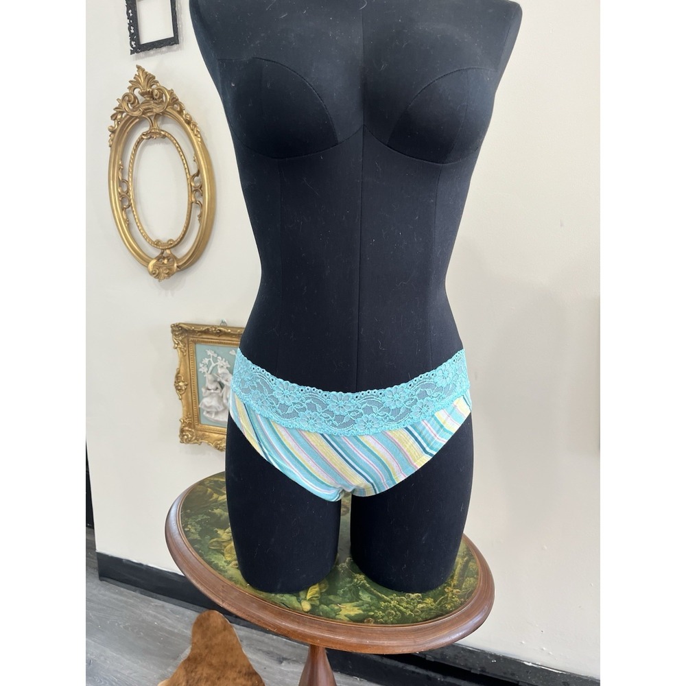 Vintage Victoria's Secret Pout Blue Lace Stripe Hipster Panty – Size L